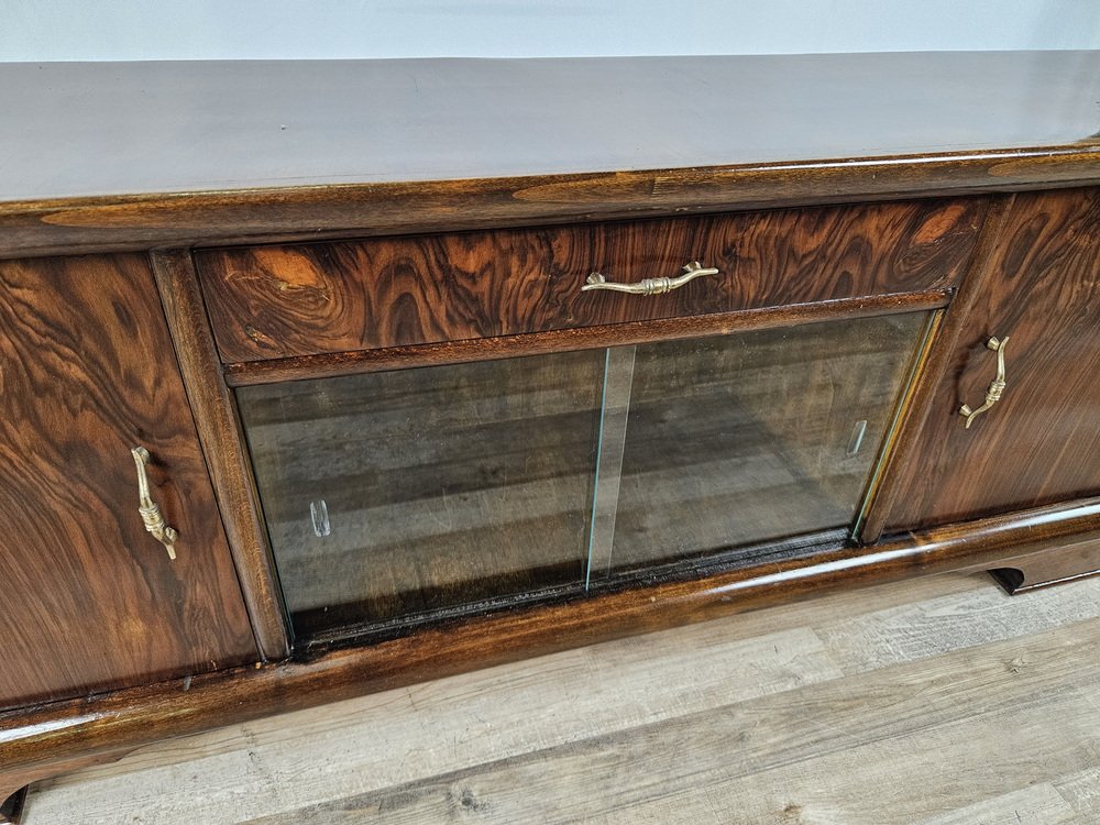 Art Deco Dressing Table in Walnut with Sliding Glass, 1940s