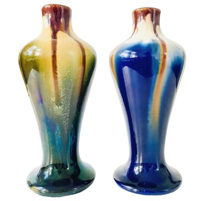 Art Deco Drip Glaze Ceramic Vases from Thulin, 1890s, Set of 2-BMU-2004595