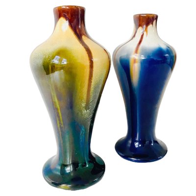 Art Deco Drip Glaze Ceramic Vases from Thulin, 1890s, Set of 2-BMU-2004595