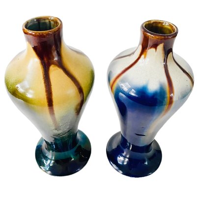 Art Deco Drip Glaze Ceramic Vases from Thulin, 1890s, Set of 2-BMU-2004595