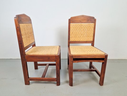 Art Deco Dutch Haagse School Oak Rattan Chair, 1930s, Set of 2-AXJ-2022476