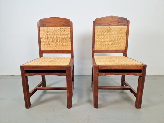 Art Deco Dutch Haagse School Oak Rattan Chair, 1930s, Set of 2-AXJ-2022476