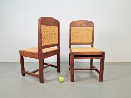 Art Deco Dutch Haagse School Oak Rattan Chair, 1930s, Set of 2-AXJ-2022476