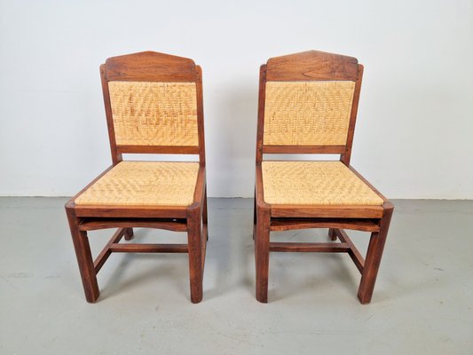 Art Deco Dutch Haagse School Oak Rattan Chair, 1930s, Set of 2-AXJ-2022476