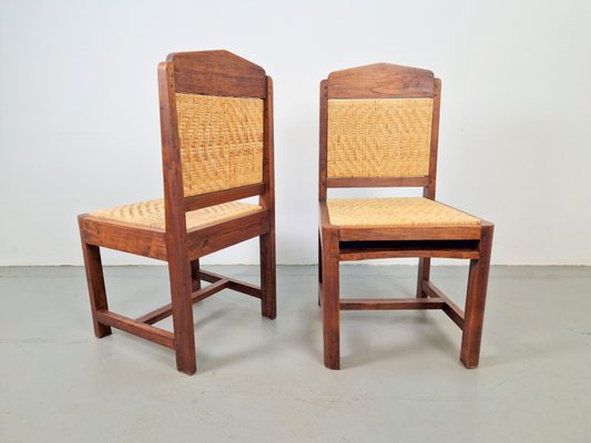 Art Deco Dutch Haagse School Oak Rattan Chair, 1930s, Set of 2-AXJ-2022476