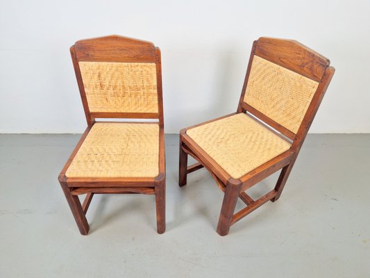 Art Deco Dutch Haagse School Oak Rattan Chair, 1930s, Set of 2-AXJ-2022476