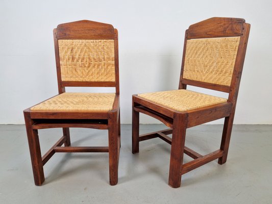 Art Deco Dutch Haagse School Oak Rattan Chair, 1930s, Set of 2-AXJ-2022476