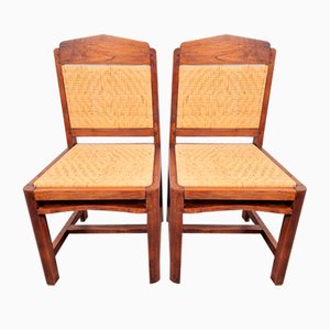 Art Deco Dutch Haagse School Oak Rattan Chair, 1930s, Set of 2-AXJ-2022476