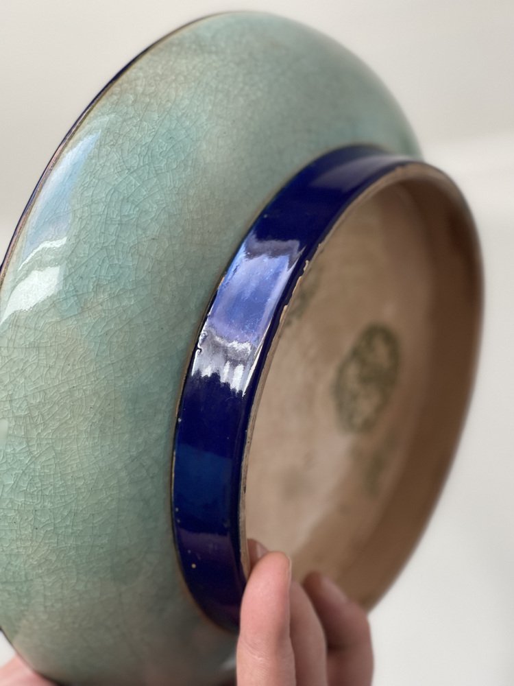 Art Deco Earthenware Bowl with Polychrome Enamel Flowers from Longwy, 1930s