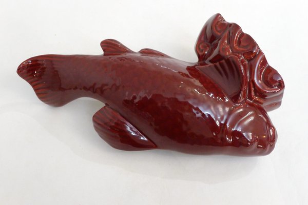 Art Deco Earthenware Fish Sculpture from Saint-Clément France, 1930s-1940s-RNR-2043343