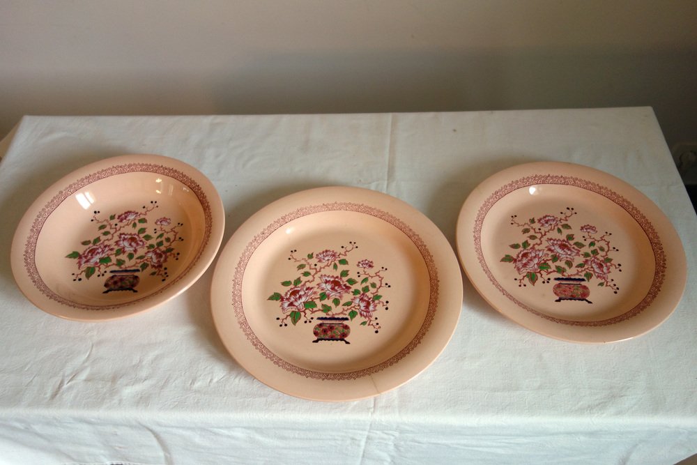 Art Deco Earthenware Service with Beijing Model Enamals, Longwy, 1930s, Set of 14