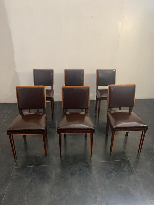 Art Deco Elm, Maple & Leatherette Dining Chairs, 1940s, Set of 6