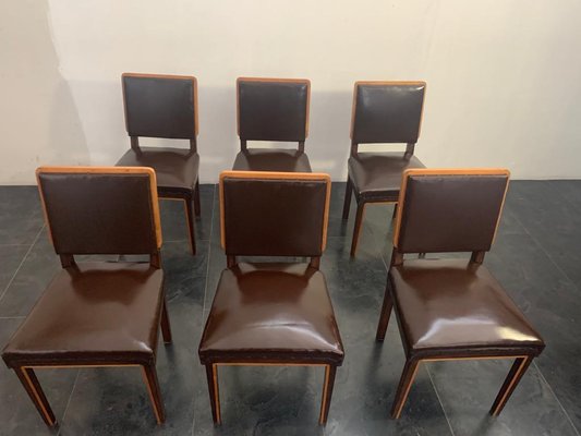 Art Deco Elm, Maple & Leatherette Dining Chairs, 1940s, Set of 6-IJR-842587