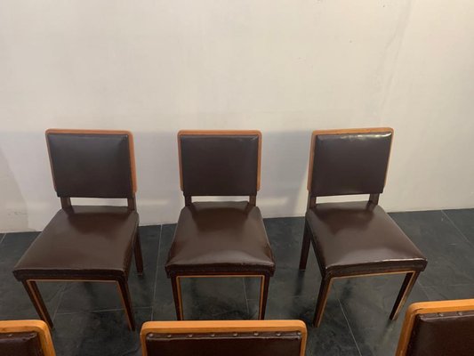 Art Deco Elm, Maple & Leatherette Dining Chairs, 1940s, Set of 6-IJR-842587