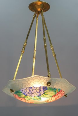 Art Deco Enameled Glass Four-Light Pendant Chandelier from Loys Lucha, 1930s-KEG-1179940