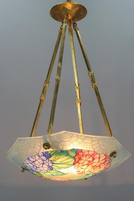 Art Deco Enameled Glass Four-Light Pendant Chandelier from Loys Lucha, 1930s-KEG-1179940