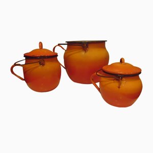 Art Deco Enameled Pots, Set of 3-CAQ-1050380