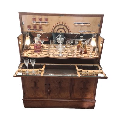 Art Deco English Walnut Cocktail Bar Marked by Aw Lyn, 1940s-VHW-2017496