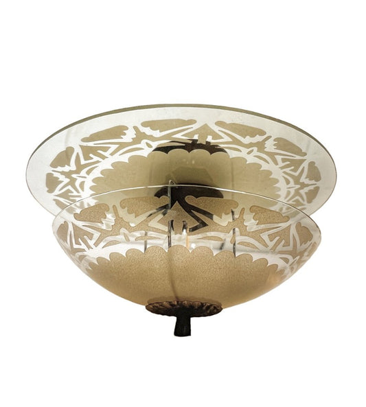 Art Deco Etched Glass Ceiling Lamp, 1920s