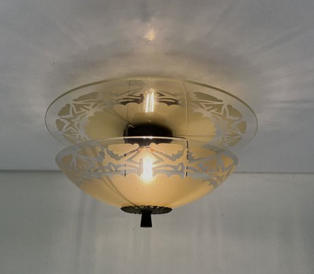 Art Deco Etched Glass Ceiling Lamp, 1920s-WZZ-1786814