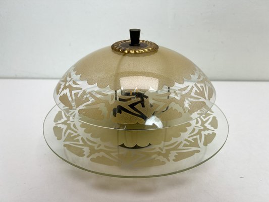 Art Deco Etched Glass Ceiling Lamp, 1920s-WZZ-1786814