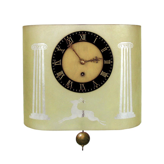 Art Deco Etched Glass Pendulum Clock by Glösner, 1930s