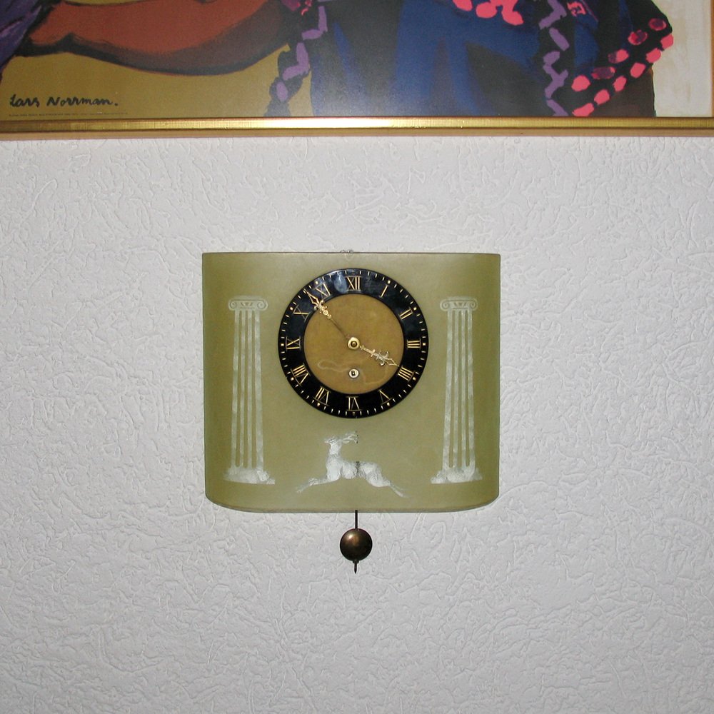 Art Deco Etched Glass Pendulum Clock by Glösner, 1930s