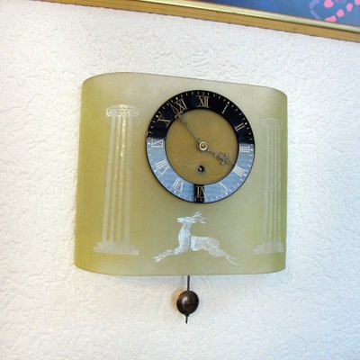 Art Deco Etched Glass Pendulum Clock by Glösner, 1930s-YGE-1353060