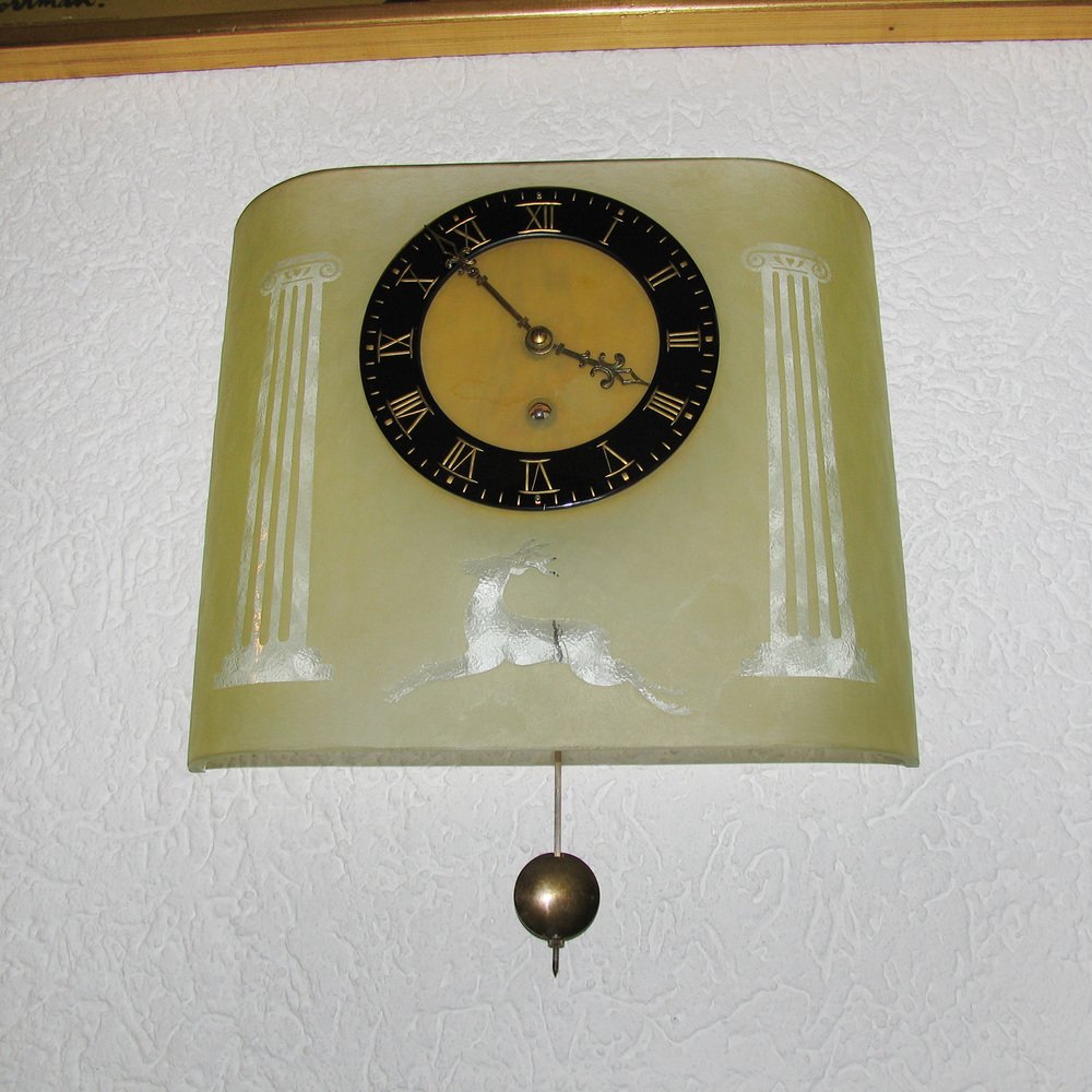 Art Deco Etched Glass Pendulum Clock by Glösner, 1930s