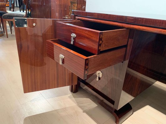 Art Deco Executive Desk and Leather Swivel Chair, Rosewood Veneer, France, 1930s, Set of 2-NNB-1083343