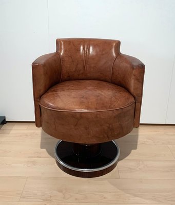 Art Deco Executive Desk and Leather Swivel Chair, Rosewood Veneer, France, 1930s, Set of 2-NNB-1083343