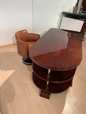 Art Deco Executive Desk and Leather Swivel Chair, Rosewood Veneer, France, 1930s, Set of 2-NNB-1083343