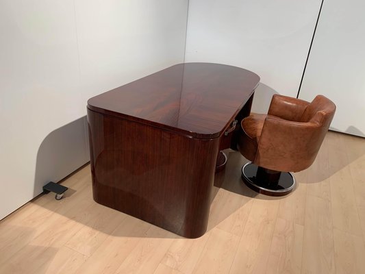 Art Deco Executive Desk and Leather Swivel Chair, Rosewood Veneer, France, 1930s, Set of 2-NNB-1083343