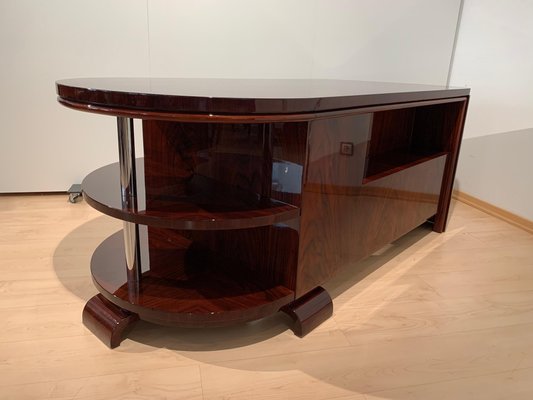 Art Deco Executive Desk and Leather Swivel Chair, Rosewood Veneer, France, 1930s, Set of 2-NNB-1083343