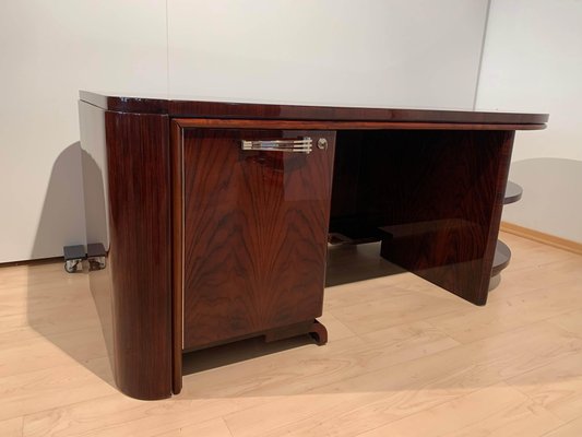 Art Deco Executive Desk and Leather Swivel Chair, Rosewood Veneer, France, 1930s, Set of 2-NNB-1083343