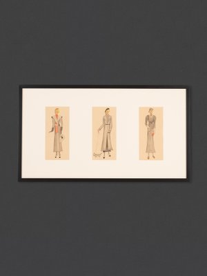 Art Deco Fashion Drawings I, Gouache on Paper, Framed-GPP-1066565