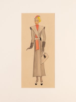 Art Deco Fashion Drawings I, Gouache on Paper, Framed-GPP-1066565