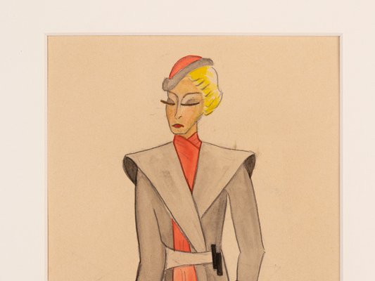 Art Deco Fashion Drawings I, Gouache on Paper, Framed-GPP-1066565