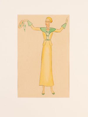 Art Deco Fashion Drawings II, Gouache on Paper, Framed-GPP-1066567