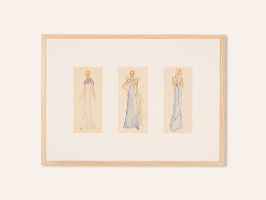 Art Deco Fashion Drawings VI, Gouache on Paper, Framed-GPP-1085130