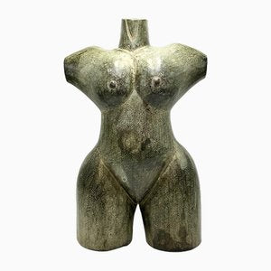 Art Deco Female Torso Sculpture, 1920s, Carved Wood-ZCY-1746165