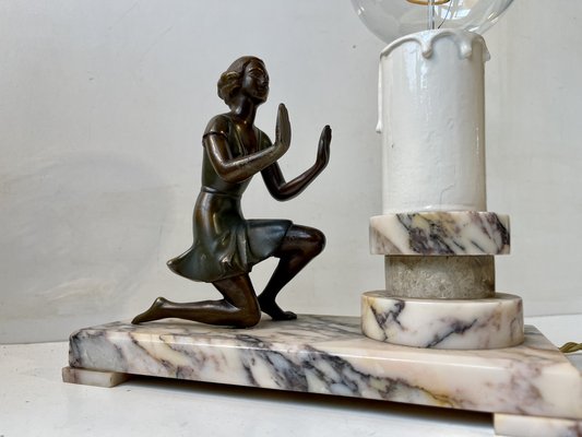 Art Deco Figural Table Lamp in Bronze and Marble, France, 1930s-LCR-1705332