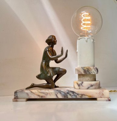 Art Deco Figural Table Lamp in Bronze and Marble, France, 1930s-LCR-1705332