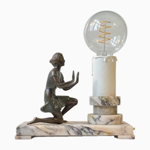 Art Deco Figural Table Lamp in Bronze and Marble, France, 1930s-LCR-1705332