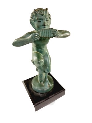 Art Deco Figurine of a Faun Playing the Flute by Max Le Verrier, 1930s-SAK-1814487