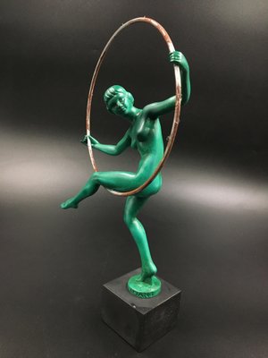 Art Deco Figurine of Woman Playing with Hoop by Briand / Marcel Buraine for Max Le Verrier, France, 1920s-SAK-1802963