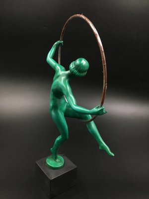 Art Deco Figurine of Woman Playing with Hoop by Briand / Marcel Buraine for Max Le Verrier, France, 1920s-SAK-1802963