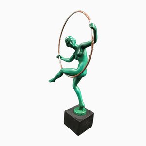 Art Deco Figurine of Woman Playing with Hoop by Briand / Marcel Buraine for Max Le Verrier, France, 1920s-SAK-1802963