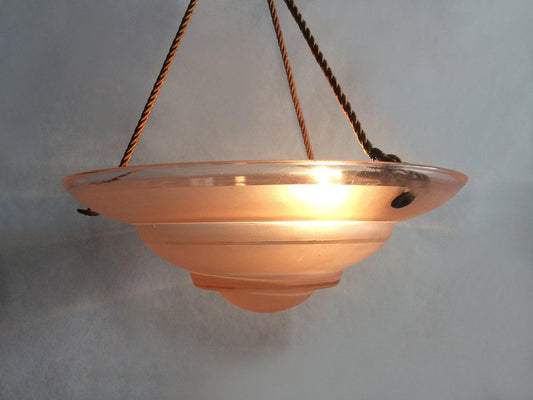 Art Deco Fire Basin Suspension in Geometric Glass Paste, 1930s