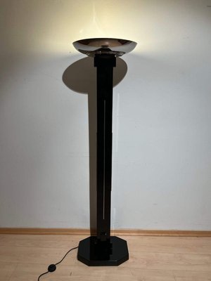 Art Deco Floor Lamp, Black Lacquer and Chrome, France circa 1930-NNB-1137487